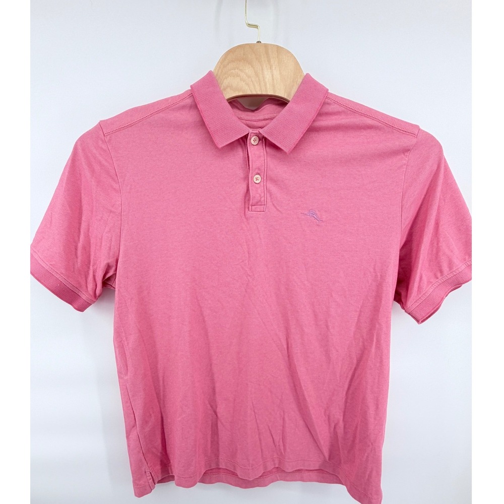 Tommy Bahama Men XL Polo Shirt Pink Cotton Blend Short Sleeve Embroidered Marlin